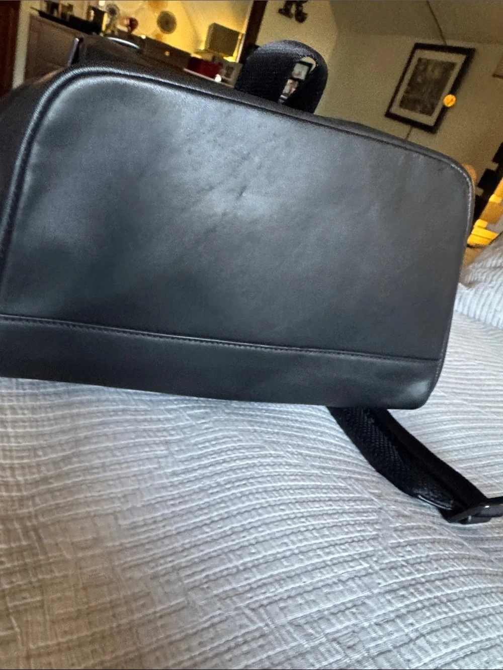 Coach Black Leather Men's Backpack with Front Zip Pocket